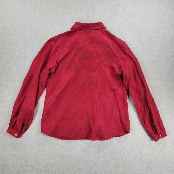 Vintage Royal Silk Womens Shirt 8 Red Button Down Embroidered Floral - Picture 3 of 12